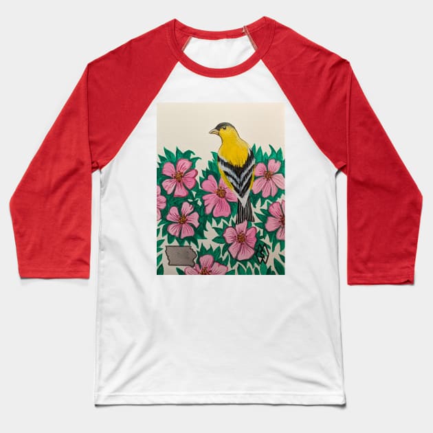 Iowa state bird and flower, the goldfinch and wild rose Baseball T-Shirt by Matt Starr Fine Art